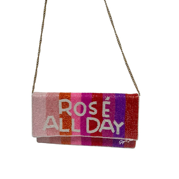 Rose All Day Beaded Clutch / Crossbody Purse shades of Pink new night out bag - Picture 2 of 11